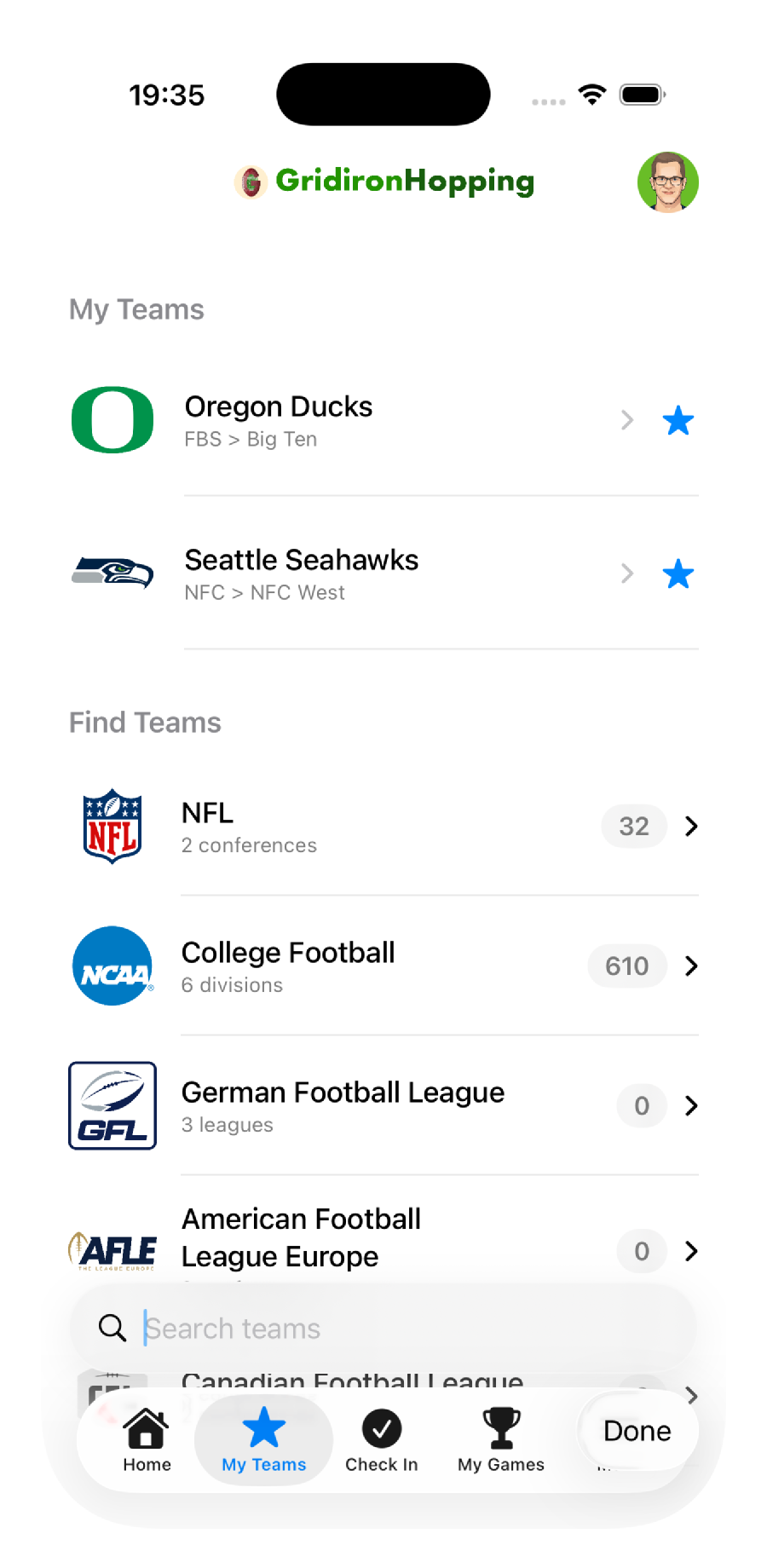 Touchdown Tracker app preview 1